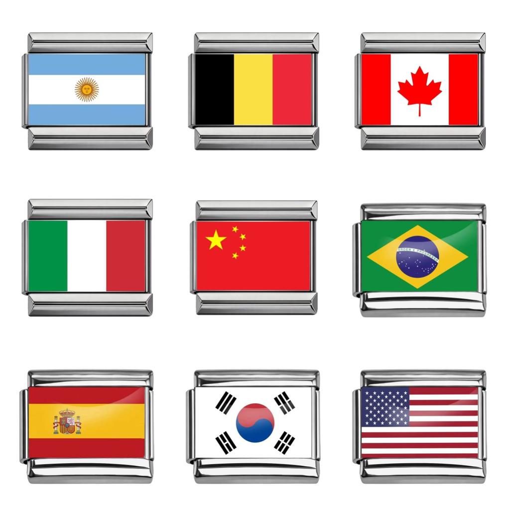 Country National Flag Italian Charm Links Stainless Steel Bracelet Charms