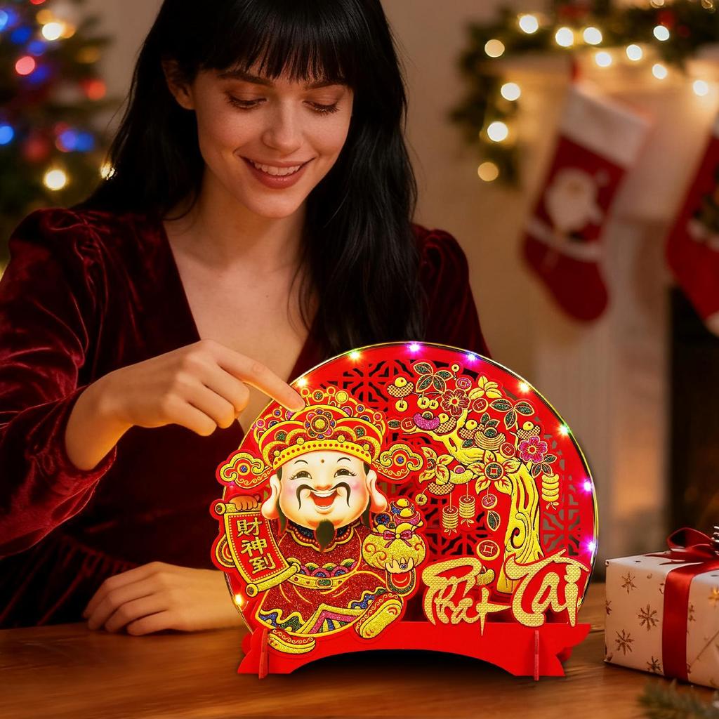 Vietnamese Nodding God of Wealth Ornament with Light 2026 Year of the Horse Good Luck Ornament for New Year Spring Festival