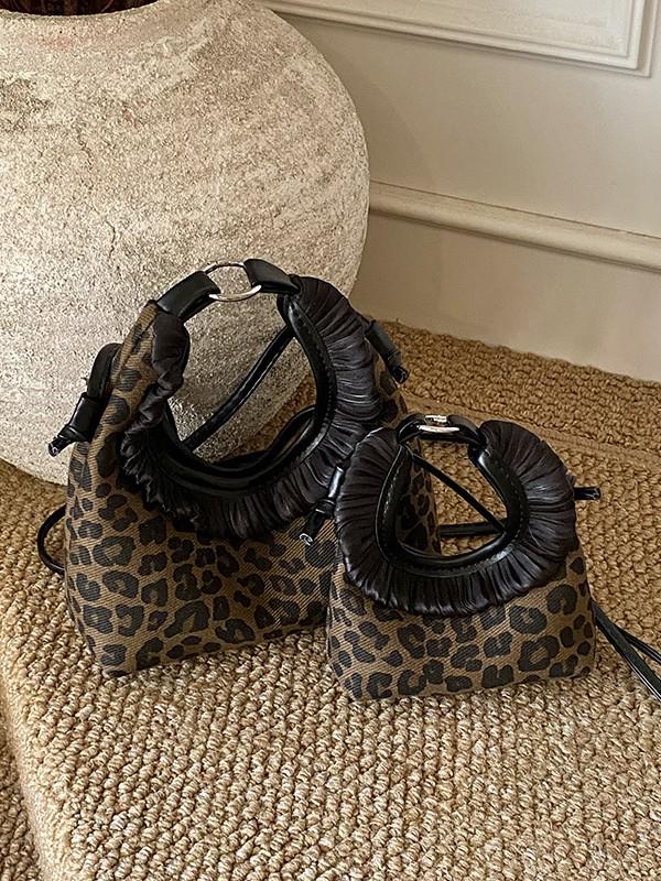 Mädchen Umhängetasche mit Leopardenmuster und Spitze - Neuer koreanischer Retro-Stil für Herbst/Winter 2025