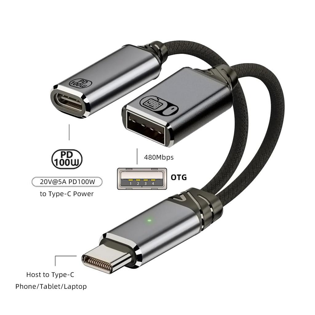 Cablecc To USB Type A OTG 100W PD Power Cable for and Phones USB-C 2.0 & Laptops, Tablets,