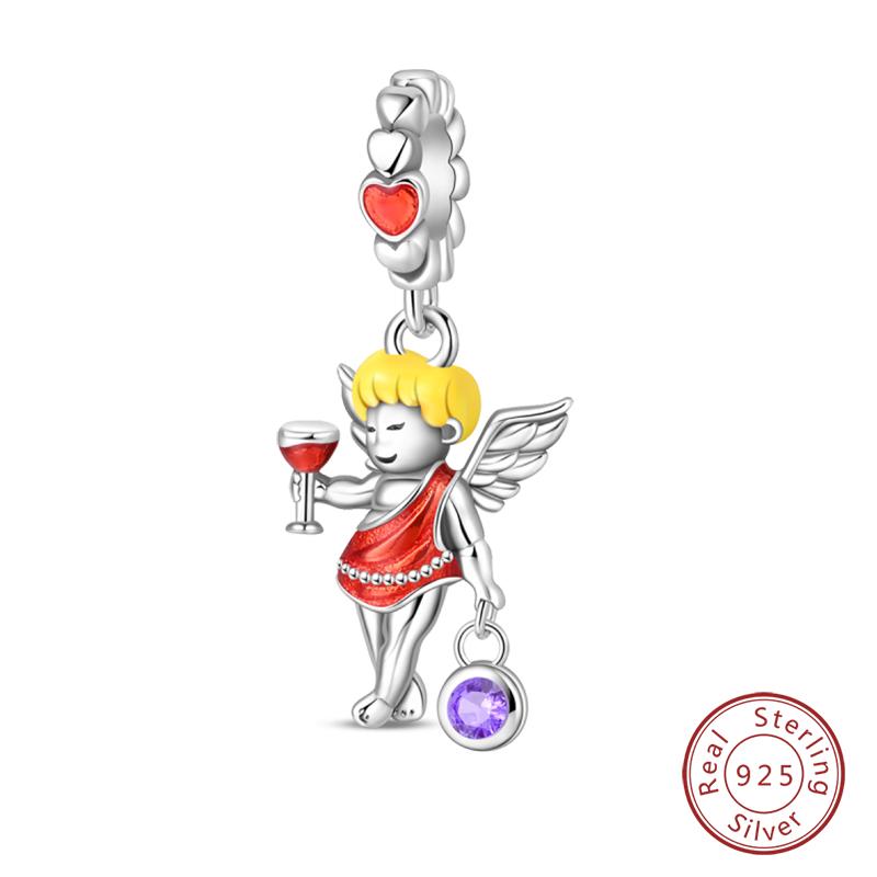 New Copper Fashion Chameleon Blue Whale Guardian Wing Drunk Angel Charms Beads Fit Diy Bracelets Original Jewelry