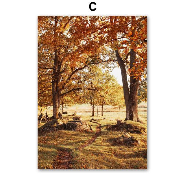 Autumn River Forest Pumpkin Coffee Squirrel Landscape Posters And Prints Wall Art Canvas Painting Pictures For Living Room Decor