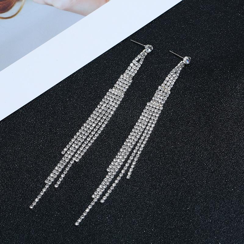 European & American Rhinestone Tassel Ear Hook Earrings for Women