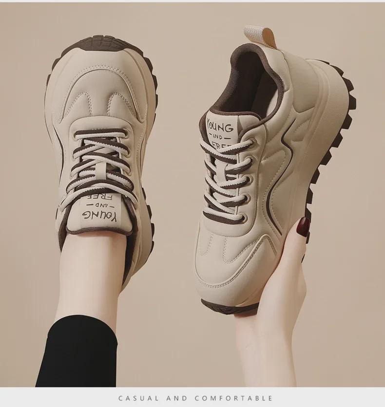 2024 Women's Genuine Leather Lightweight Lace-Up Sneakers - Non-Slip, Soft-Soled, Casual Fit for Autumn