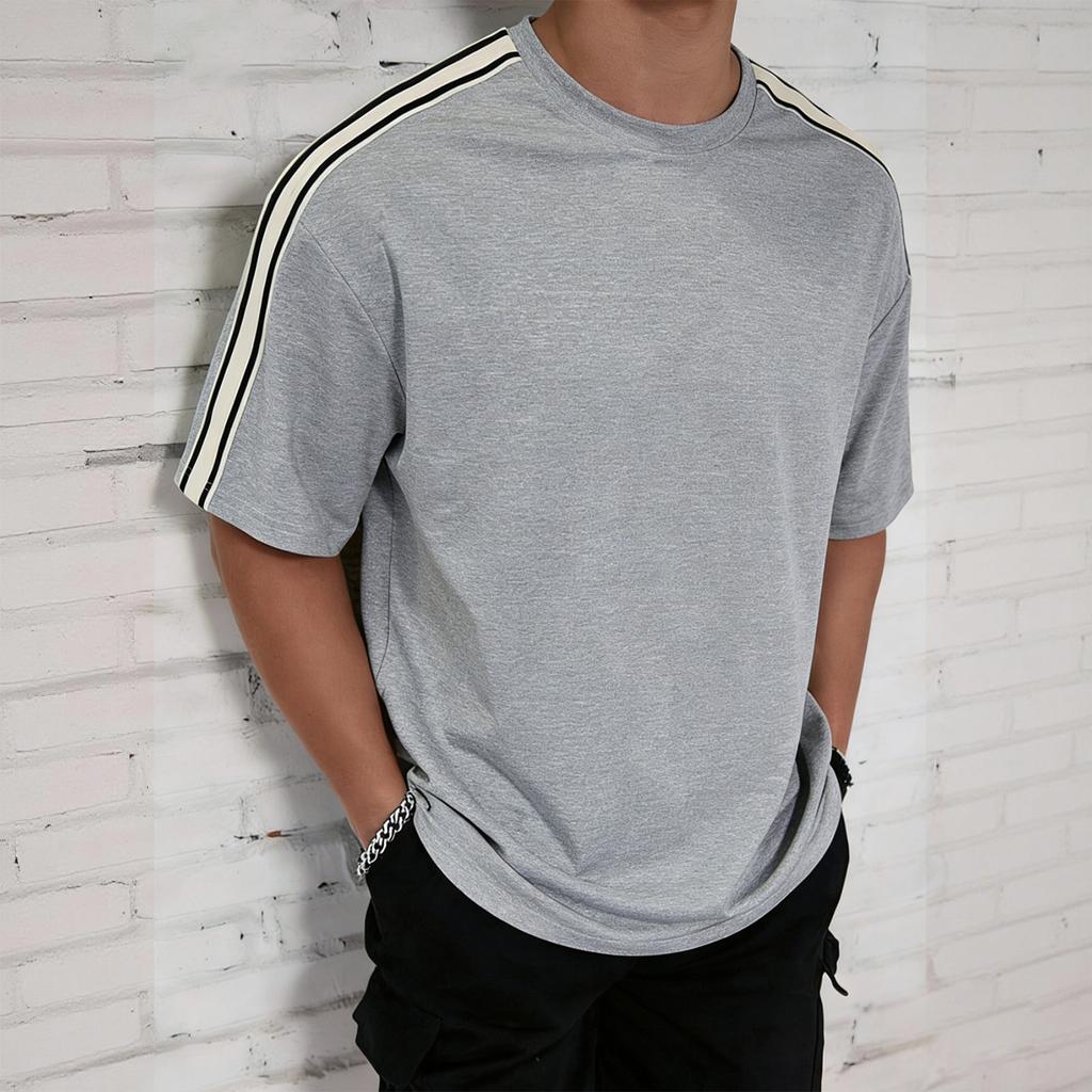 T-shirt casual e comoda da uomo a maniche corte a righe con scollo rotondo