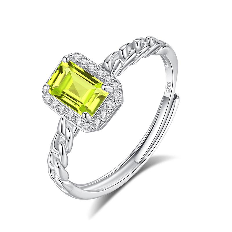 S925 Silver Square Crystal Open Ring, Multiple Colors, Adjustable Dainty Band, Korean Style Daily Jewelry Gift for Women