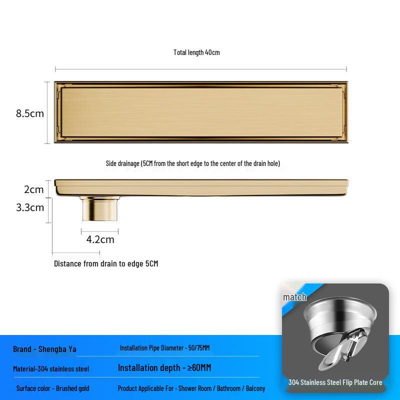 Bright Light 304 Stainless Steel Invisible Floor Drain - Odor-Resistant for Hotel Showers