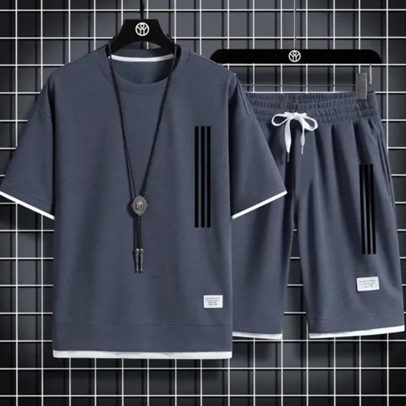 Adida Chándales de Hombre Nuevo Trajes de 2 Piezas de Manga Corta Camiseta Estampada + Pantalones de Chándal Conjuntos Ropa Deportiva Casual de Verano para Estudiantes