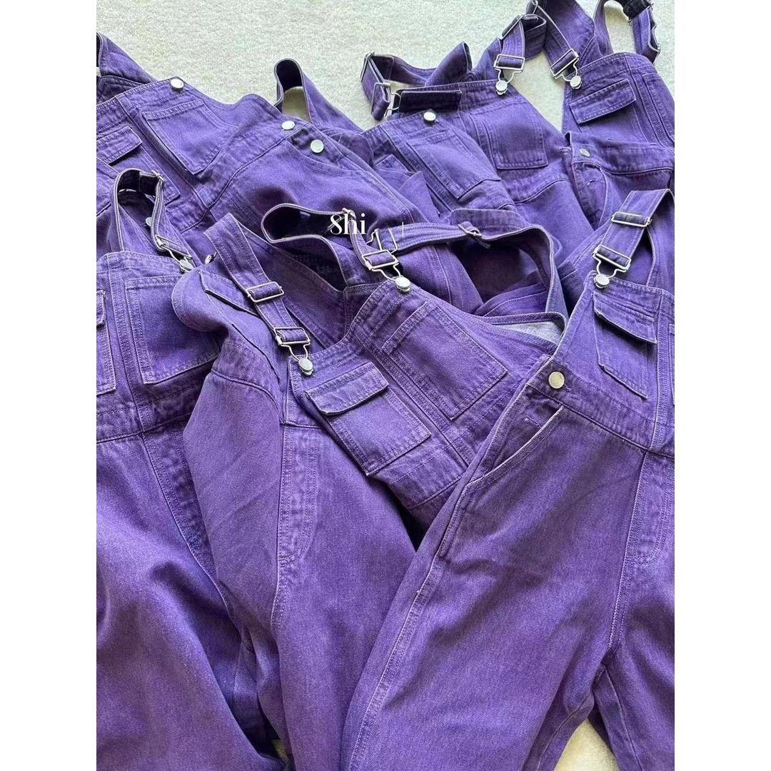 

Корейські повсякденні дитячі джинсові комбінезони фіолетового кольору - штани прямого крою з пранням для хлопчиків та дівчаток, осінній стиль 150 cm