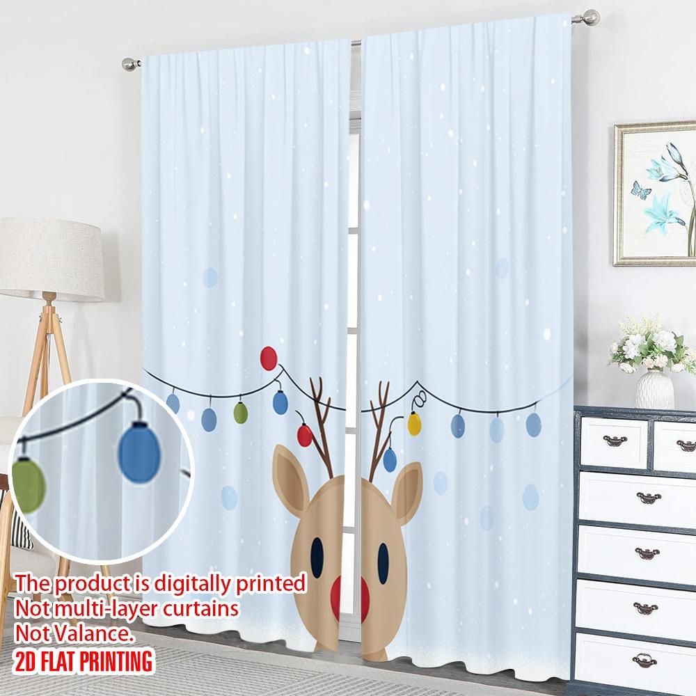 Set aus 2 flach bedruckten beliebten Weihnachtsvorhängen Rentier Schneefall Digital bedruckte Polyester-Vorhänge Festlicher Feiertagsvorhang Hergestellt