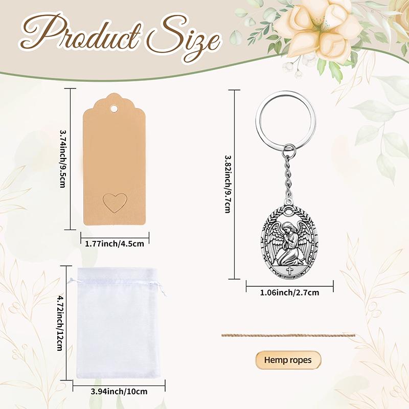 24Pcs Guardian Angel Keychain, Key Ring Baptism Pendant Keychain Gift Light Weight Alloy Decoration With Thank You Tag