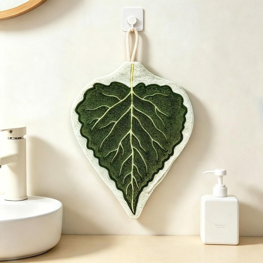 Soft Leaf Hand Towel Hanging Kitchen Handkerchief Portable Cleaning Towel for Bathroom Kitchen