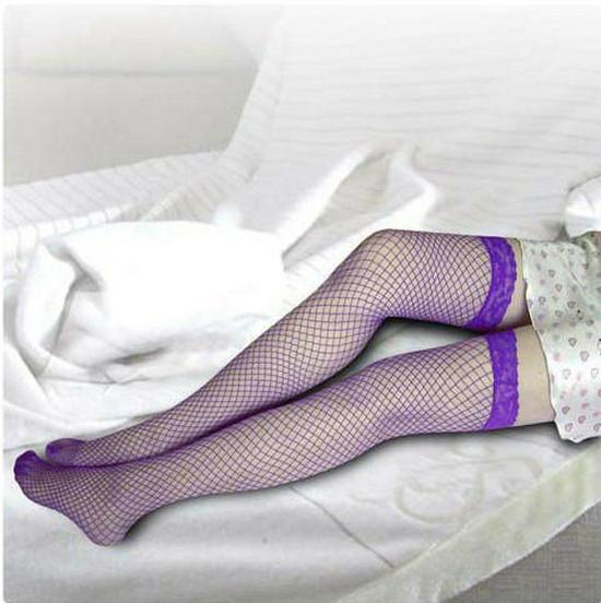Elegant Lace Trim Fishnet Thigh-High Stockings with Temptation Hollow-Out Design