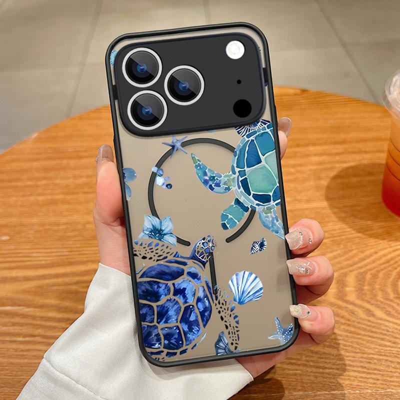 For iPhone 17 Pro Max Case Sea Turtle Conch Whale Pattern Magnetic For Magsafe Slim Matte Cover For iPhone 16 Pro Max 15 14 13 16E Air
