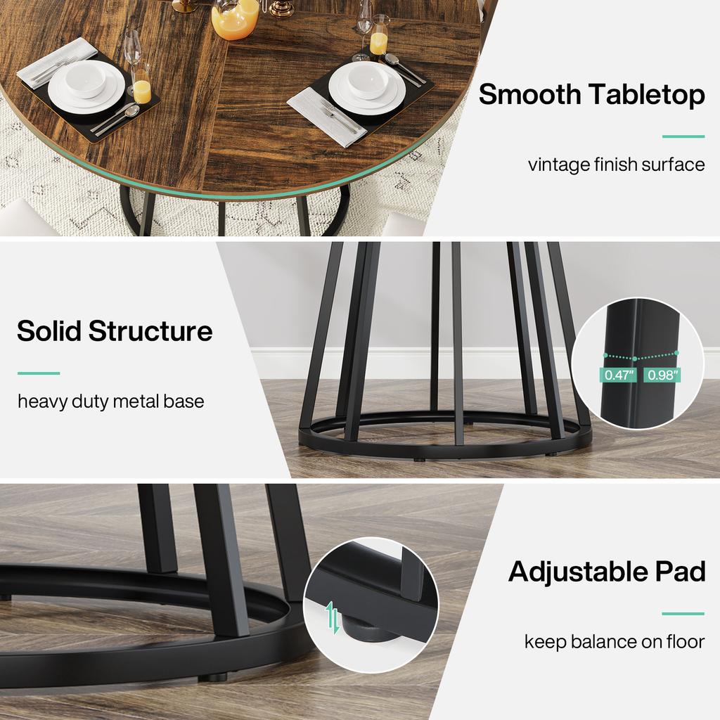 Tribesigns Round Dining Table for 4 People, Circle Dining Table with Metal Base, 120 Cm Round Kitchen Table for Living Room
