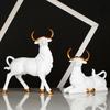 1 Pair Statue Bull Sculpture Figurine Lucky Craftwork for Bookshelf Desk Living Room Christmas Gift