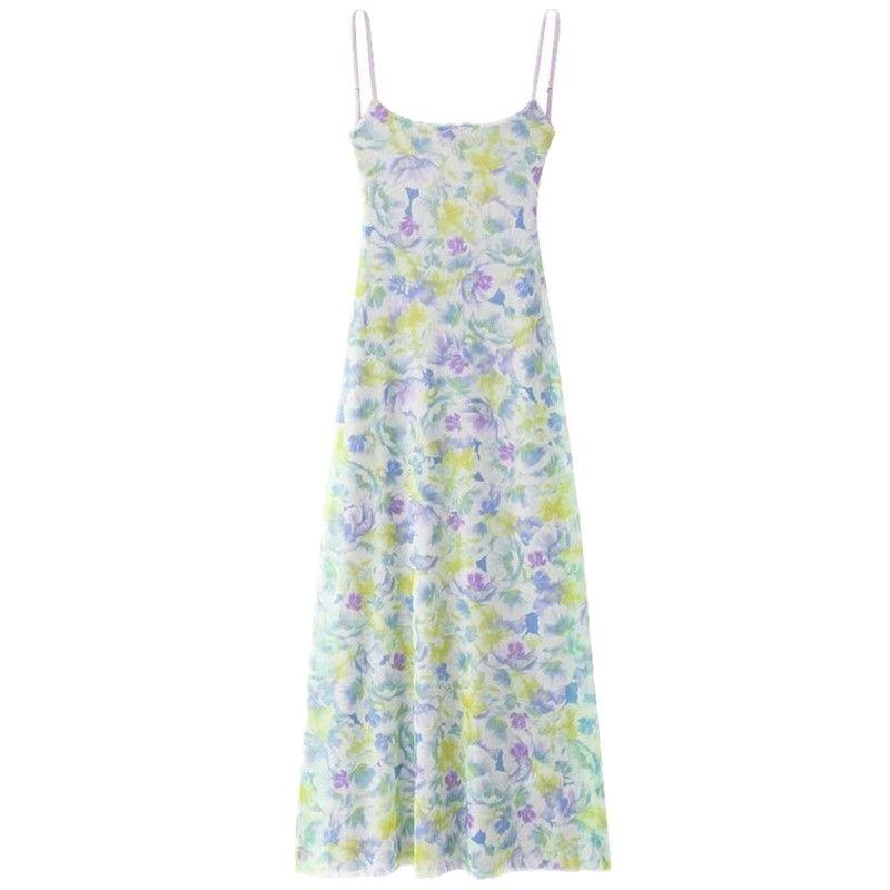 Fashion Style 2024 Autumn New Women's Strap Tie-Dyed Contrast Color Midi Skirt Dress Dress 5039265