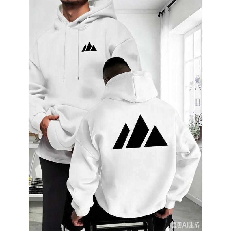 Maglione Casual con Cappuccio da Uomo Autunno/Inverno con Fantasia Bianca di Montagna Elementi Sportivi con uno Stile Rilassato Casual da Esterno.