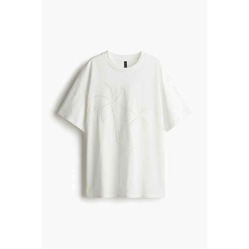 

HM Women s T-shirt 2025 Autumn New Arrival Light Autumn Wear Large Profile Print Short Sleeve Straight-leg Tops 1259422 White 028 165/96