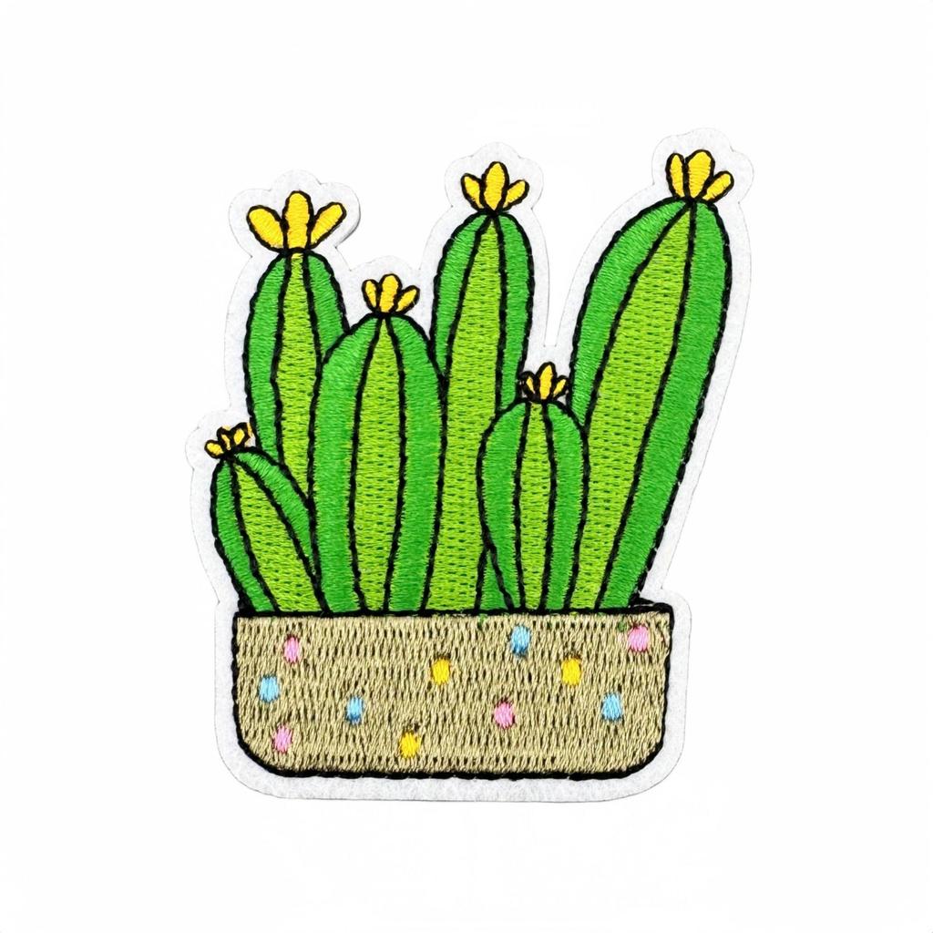Cartoon Cactus Embroidered Cloth Patch with Hot Melt Adhesive