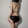 Lace Wire-Free Triangle Cup Bra & Panty Set with Strappy Design and Chest Pads for Small Busts