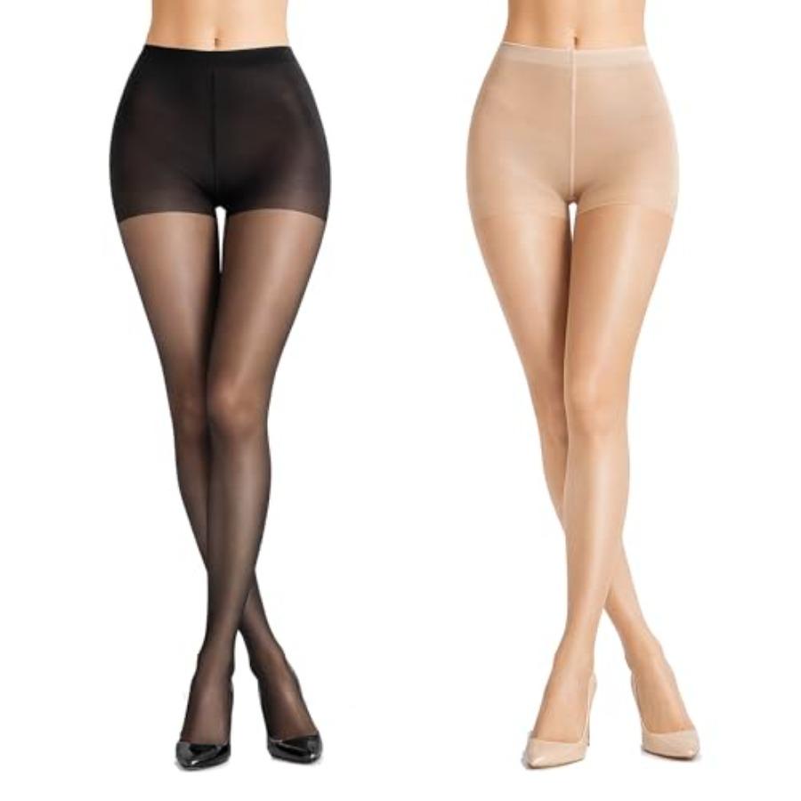 Piogowe Lot de 2 Collants Fines Pour Femmes, Collants Couleur Peau 20D, Haut Renforcé 40D, Respirants Pour Printemps Été beige