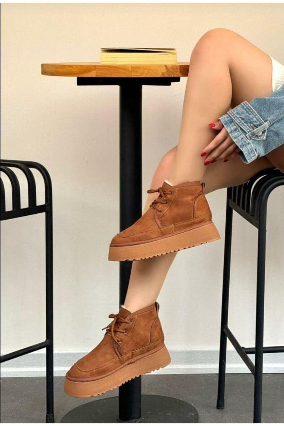 

Women Modern Stylish Fashion Fur Lined Thick Sole Fur Laced Sport Uggg Boots 36