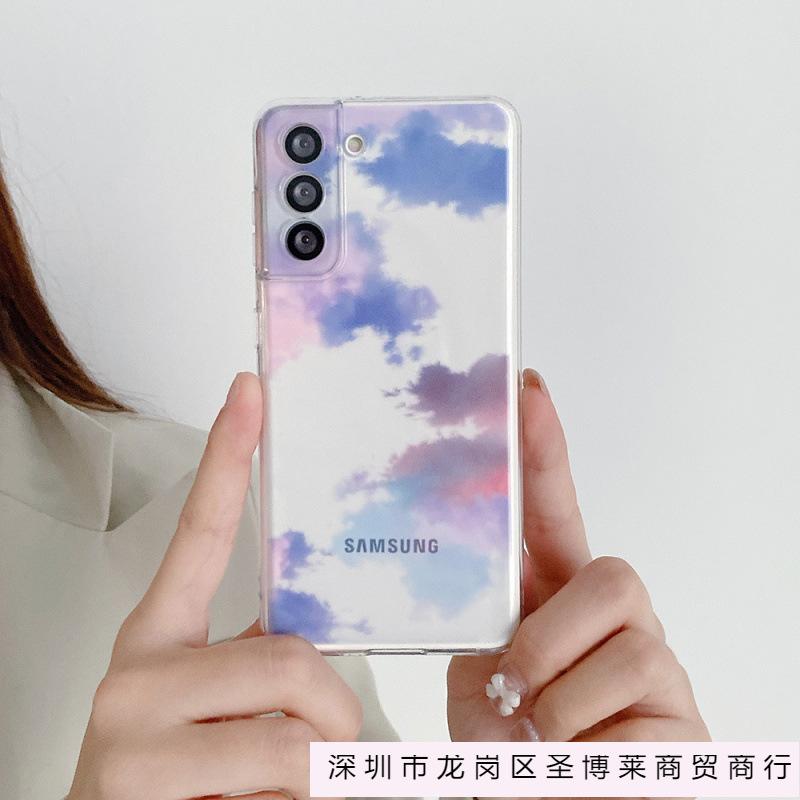 Applicable To Samsung S25ultra Apple Iphone17 Ins Color Cloud White Cloud Mobile Phone Case Painted Protective Case