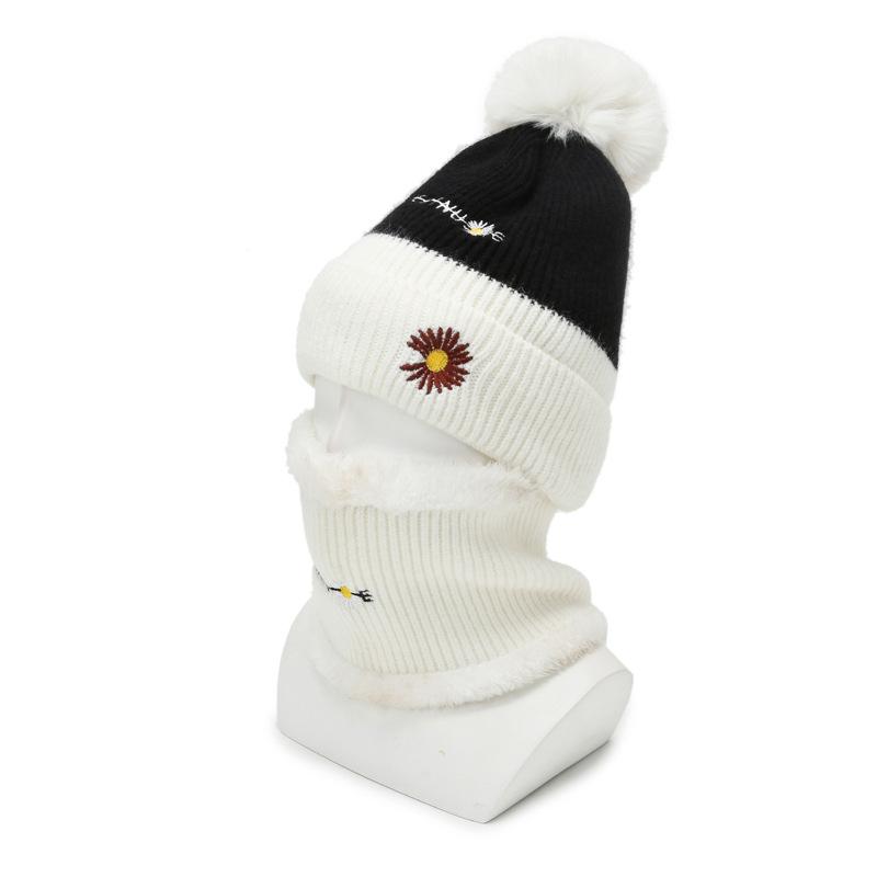 Hat Women's Autumn and Winter Wool Ball Cute Knitted Hat Winter Outdoor Biking Plus Fleece Warm Neck Protective Cotton Hat