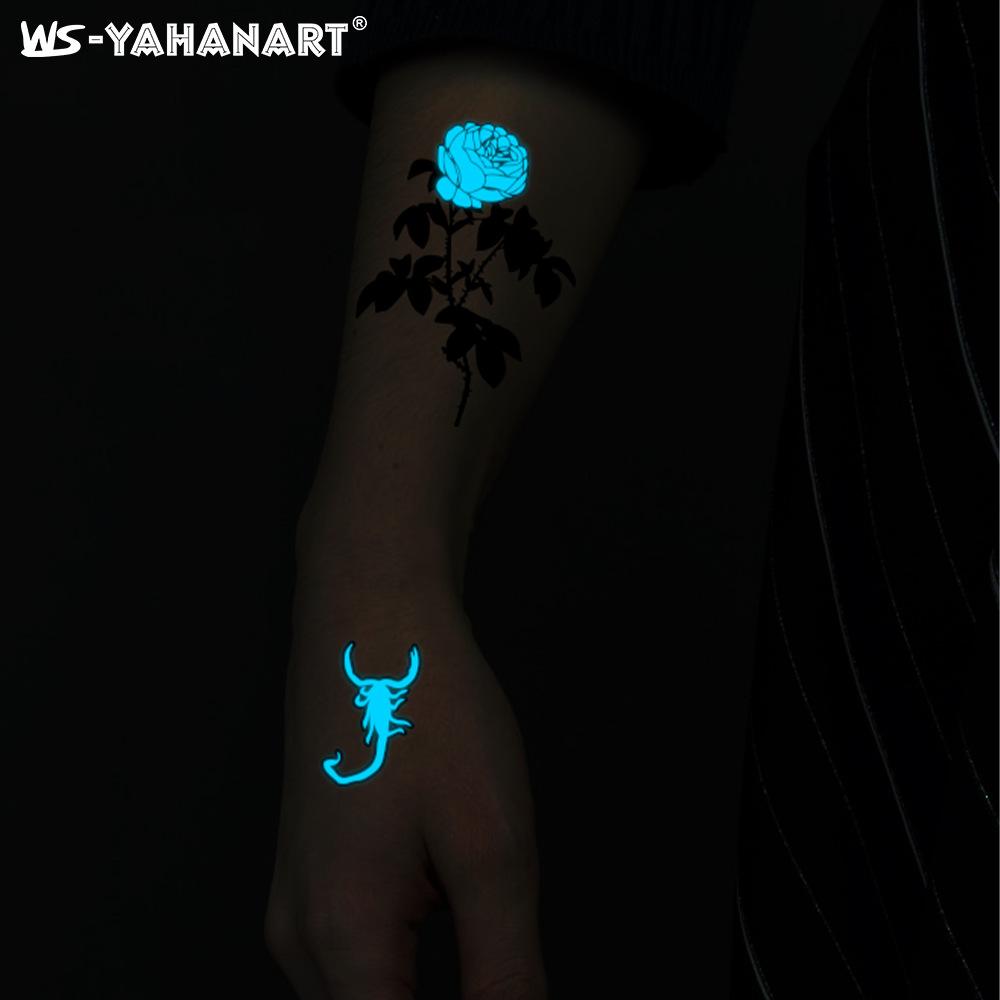 Luminous Blue Tattoo Sticker Nightclub Bar Music Festival Party Floral Female Tattoo Sticker Glowing Face Sticker