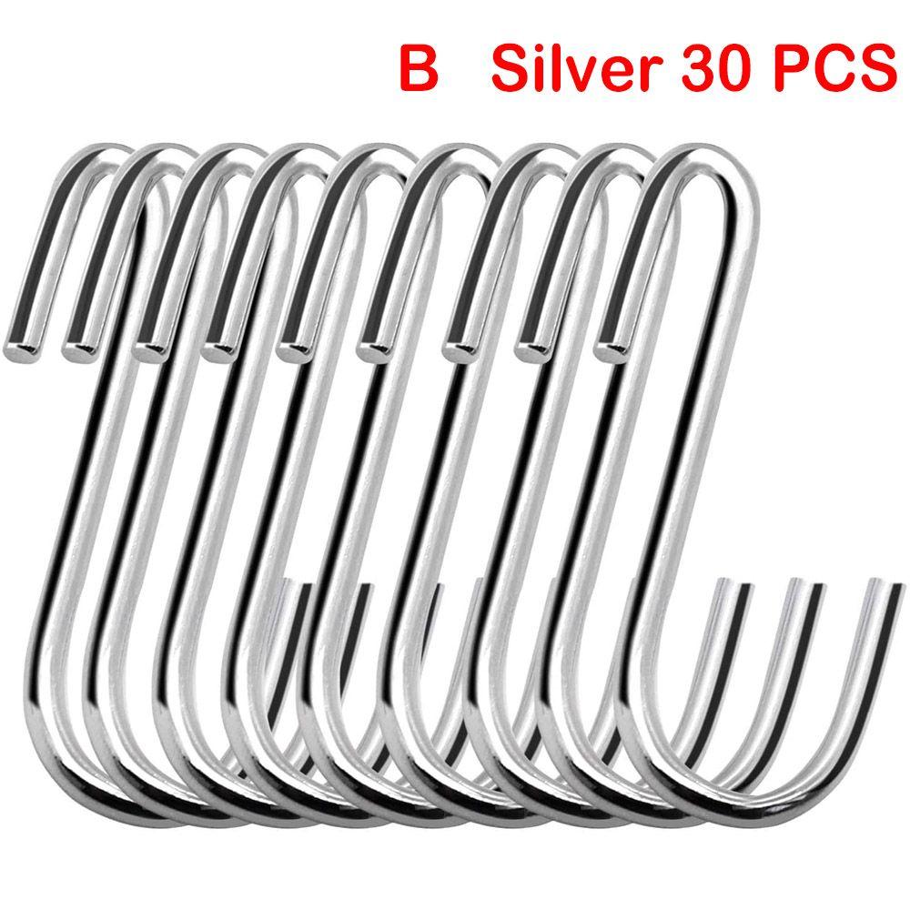 10/15/20/25/30pcs Home Kitchen Stainless Steel Holder Hanger S Shaped Hook Clasps Hooks Storage Rack