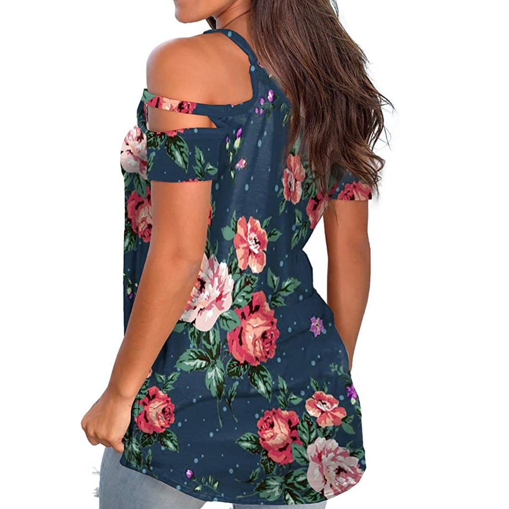 Women's Hollow Out Solid Printing Casual Short SleeveT-shirt Tops Blouse