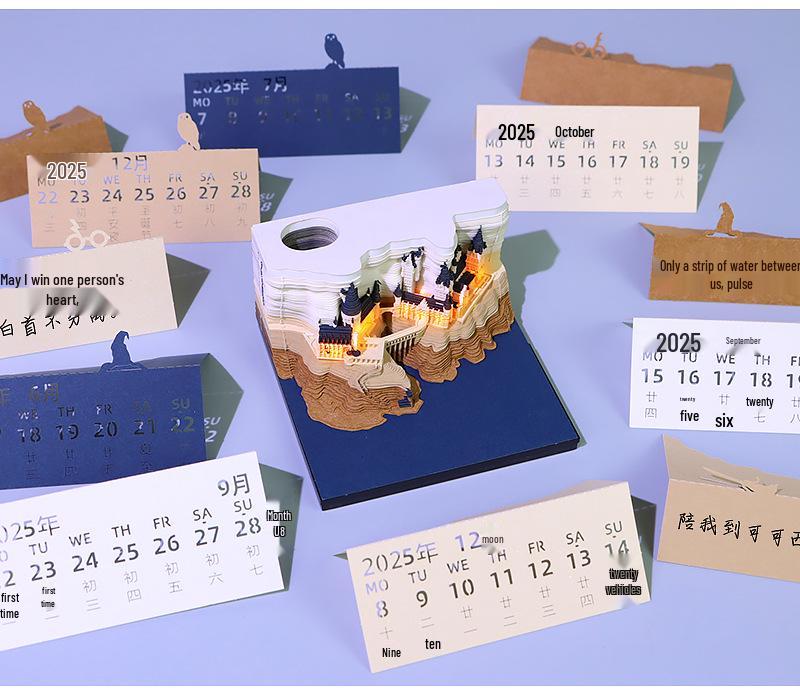 Harry Potter 3D Papier-Schnitt Kalender & Haftnotizblock - Kreatives Schreibtischornament & Geschenk