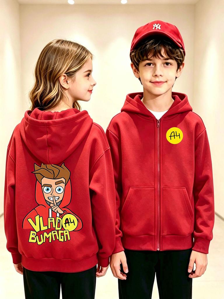 Unisex Children's Double-sided Cartoon Hoodie with Rubik's Cube Print (Spring/Autumn)