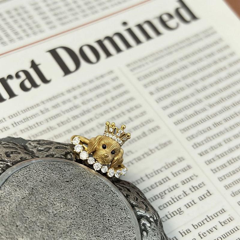 3D Puppy Kitten Ring Adorable Crown Bow Enamel Animal Design Perfect for Women Jewelry Gifts