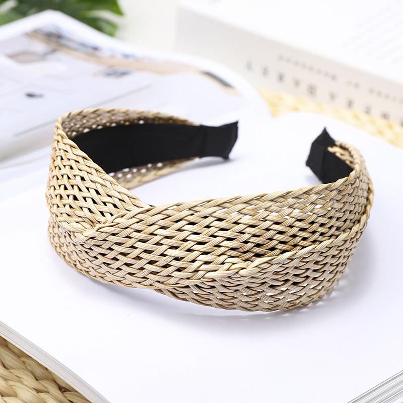 1PC Straw Weaving Cross Knotted Headband Women Girls Handmade Hair Hoop Hand-woven Wide Head Band Lady Braided Hair Accessories