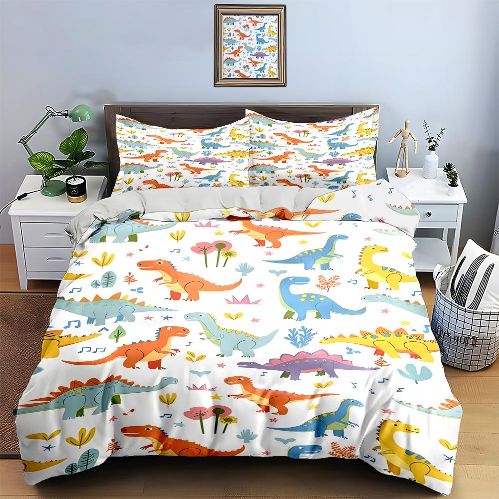 Colorful Dinosaur Illustrations. Bedding Duvet Cover Sets Duvet Covers Pillowcases Gifts (1 * Duvet Cover 2 * Pillowcases, Without Duvet Insert)