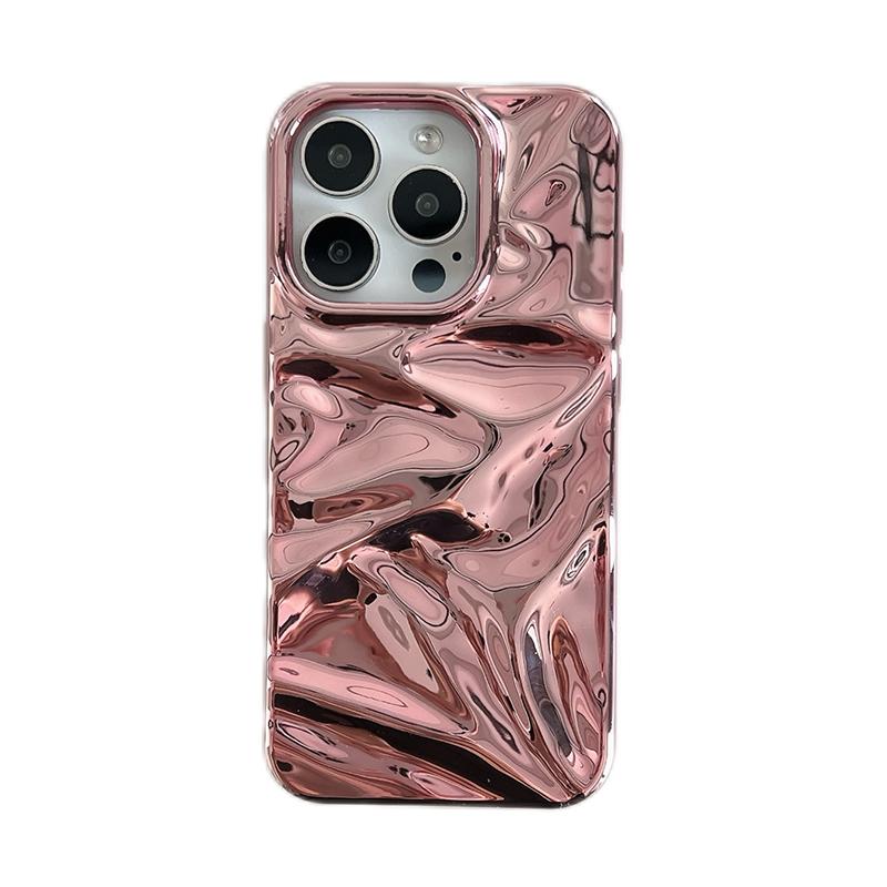 

Electroplate Pink Wrinkle Wave Pattern Glossy Case For iPhone 17 Air 16 15 14 13 12 11 Pro Max Bright Back Cover iPhone 12