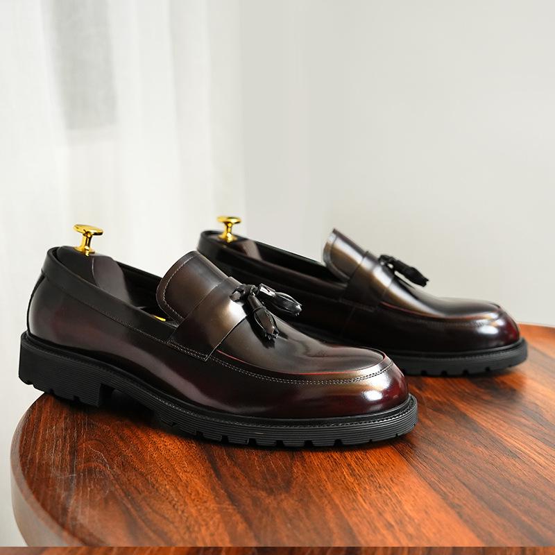 Genuine Leather Tassel Loafers: Men's British Style, Thick-Soled, Slip-On Formal Shoes