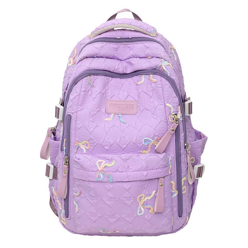 Stylish And Cute Bow Backpack Women'S Fresh Puffs Class Schoolbag Primary School Students Lightweight Weight Weight Reduction Backpack