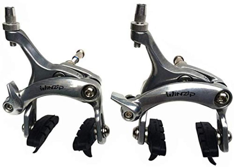 

UPANBIKE Bicycle Brake Caliper Aluminum Alloy Front Rear Brake Caliper Set for Road Bike Fixed Gear Bicycle + (Silver)