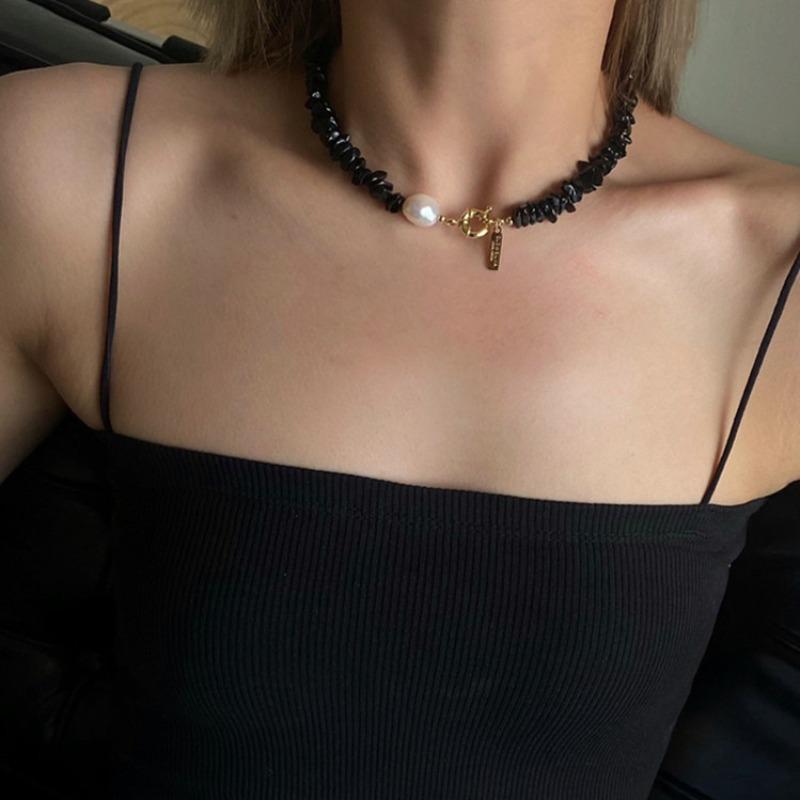 Rare Design Natural Agate Mosaic Baroque Freshwater Pearl Necklace - Vintage and Fashionable Sailor-style Neck Chain