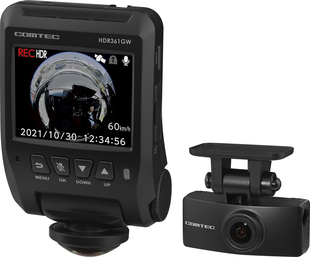 Comtech Car Drive Recorder Equipped with Omnidirectional Rear Camera HDR361GW Omnidirectional Recording Compatible with microSD Card Maintenance Free