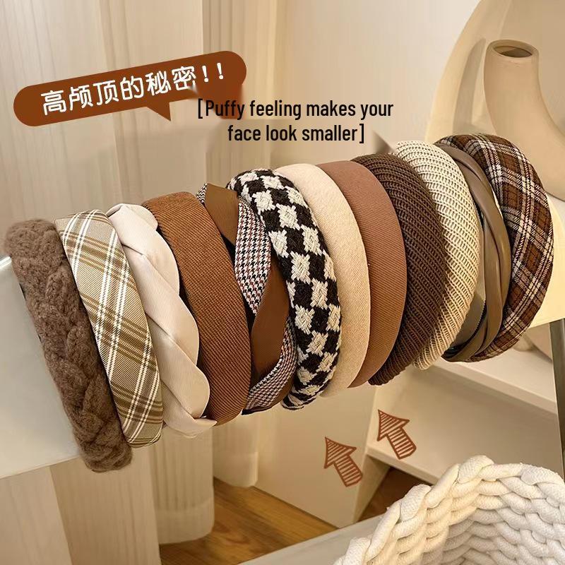 French Retro High Crown Wide-Brimmed Plush Headband for Face Washing and Outings