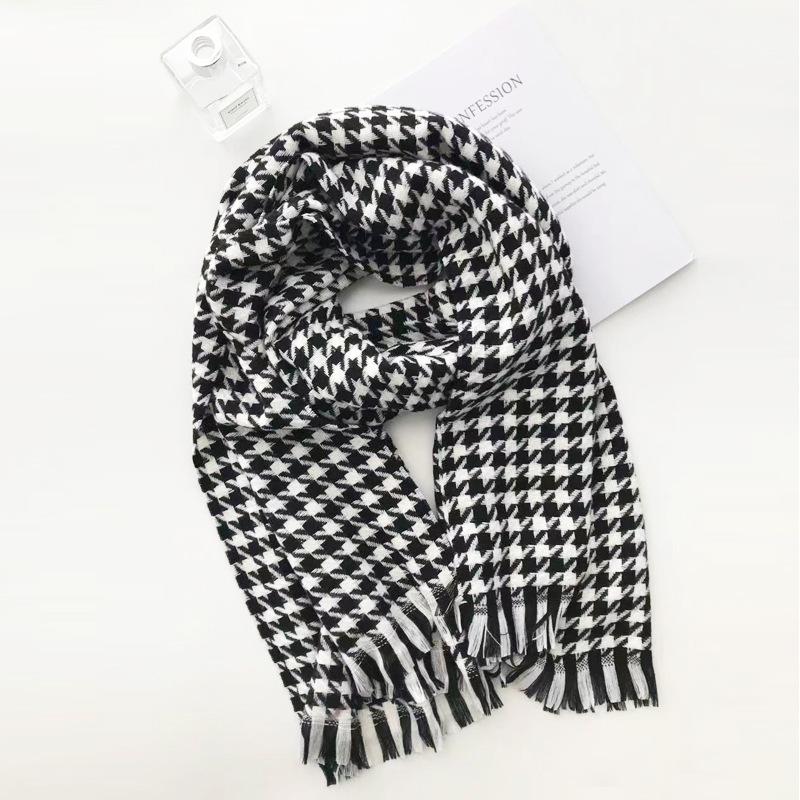 

Versatile Houndstooth Check Cashmere Scarf Winter New Cute Girl Student Scarf Couple Korean Version Pink 55*200cm