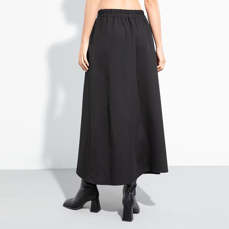 Falda larga holgada informal de primavera y verano con estampado floral vintage de cintura alta de color negro de talla grande para mujer