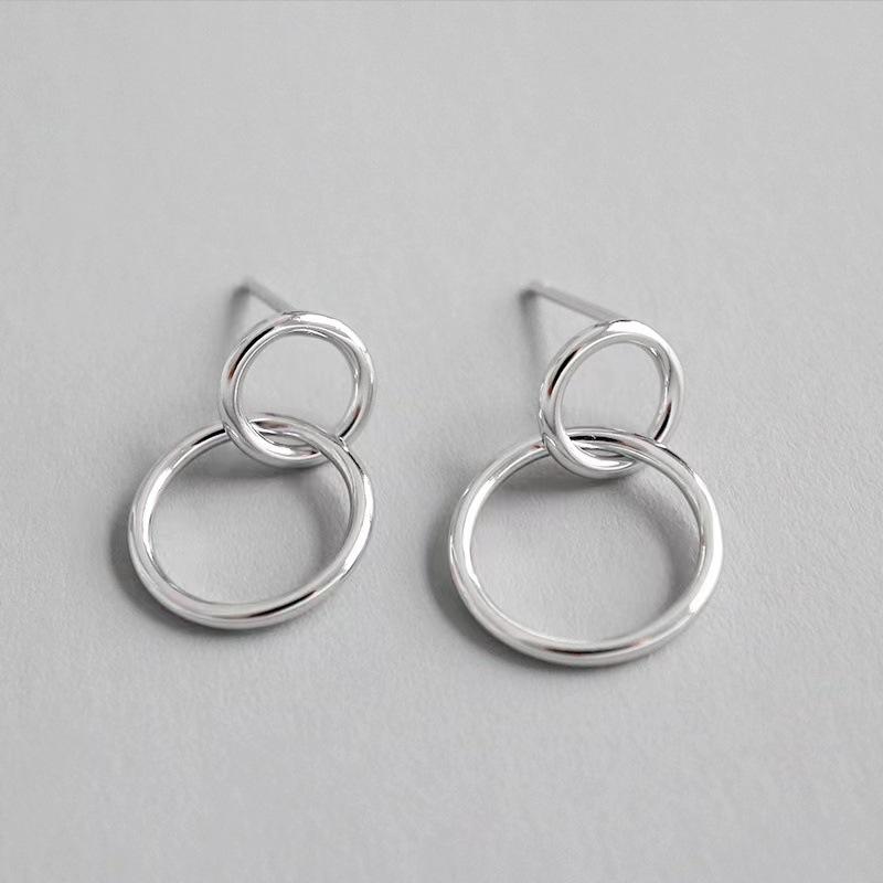 

New Fashion Simple Geometric Personalized 925 Sterling Silver Hollow Circle INS Cross Double Ring Circular Earrings TYB623 серебряный