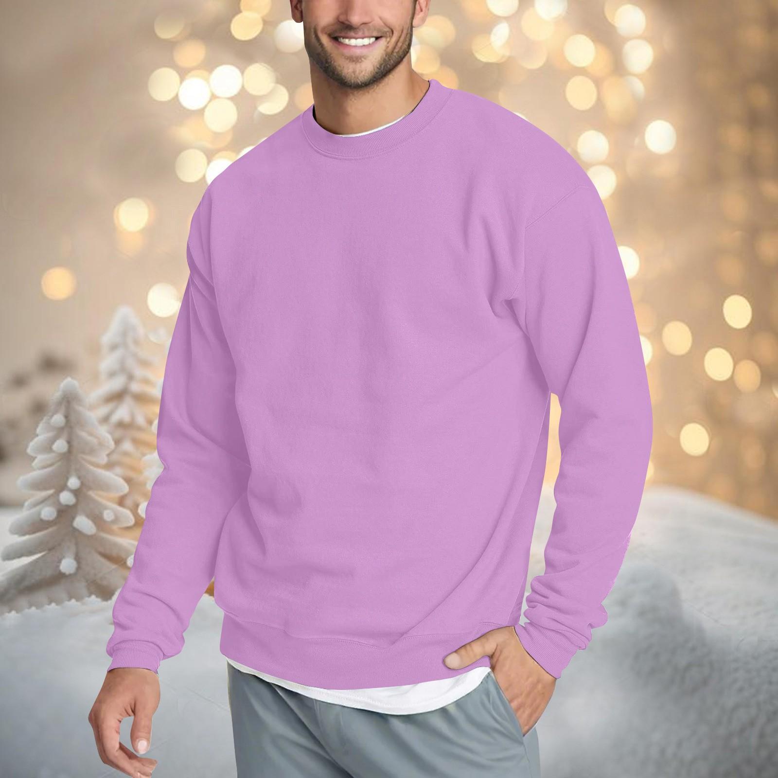 SuJu Heren Casual Mode Comfortabel Kleur Ronde Hals Pullover Sweatshirt Sweatshirt L lichtpaarse kleur