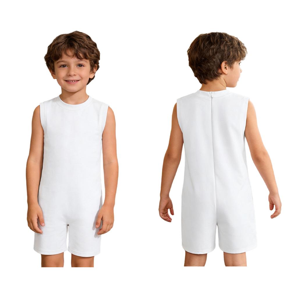 Kids Adaptive Fitness Romper: Round Neck Sleeveless Zipper Jumpsuit for Boys Girls Special Needs Yoga