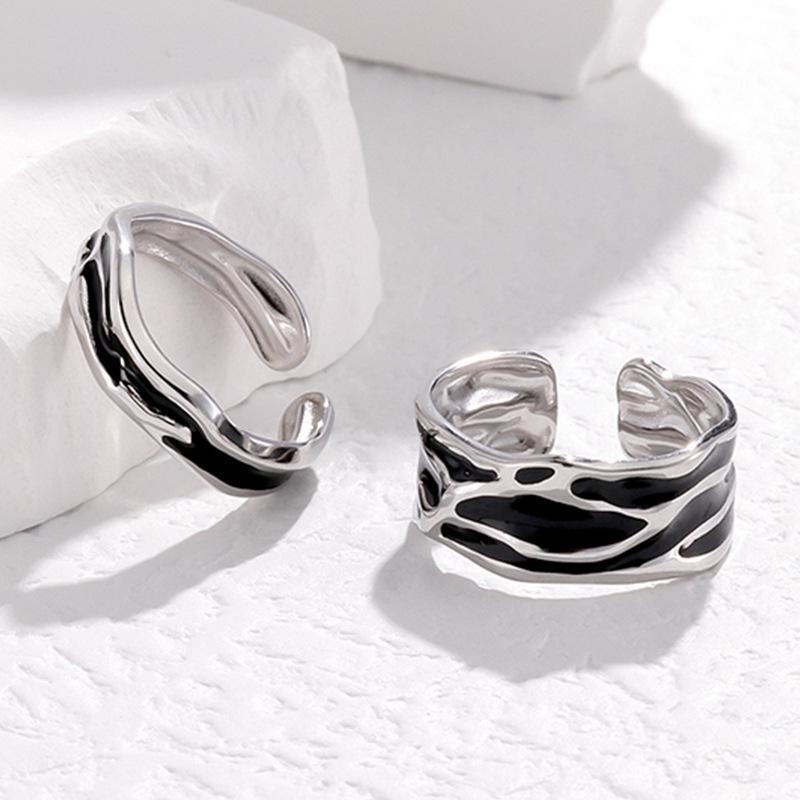 Stainless Steel Titanium Couple Rings - Cold Style, Non-Fading, Drip Oil, Open Design, Versatile Accessories